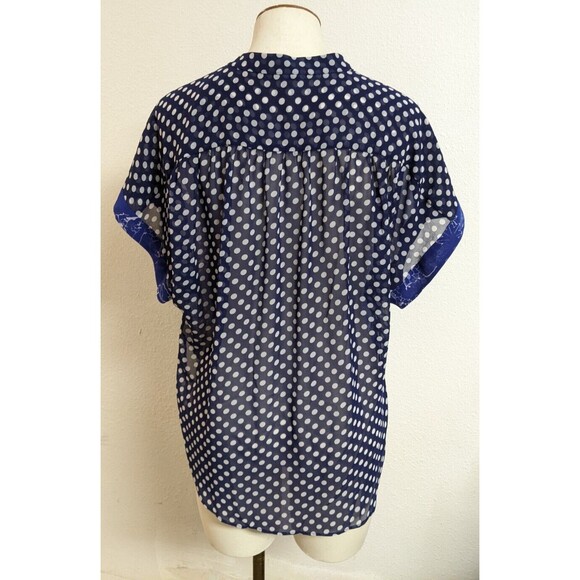 Anthropologie LEIFNOTES "Times Two" Polka Dot Floral Tie Front Blouse Size 8 - Picture 4 of 10
